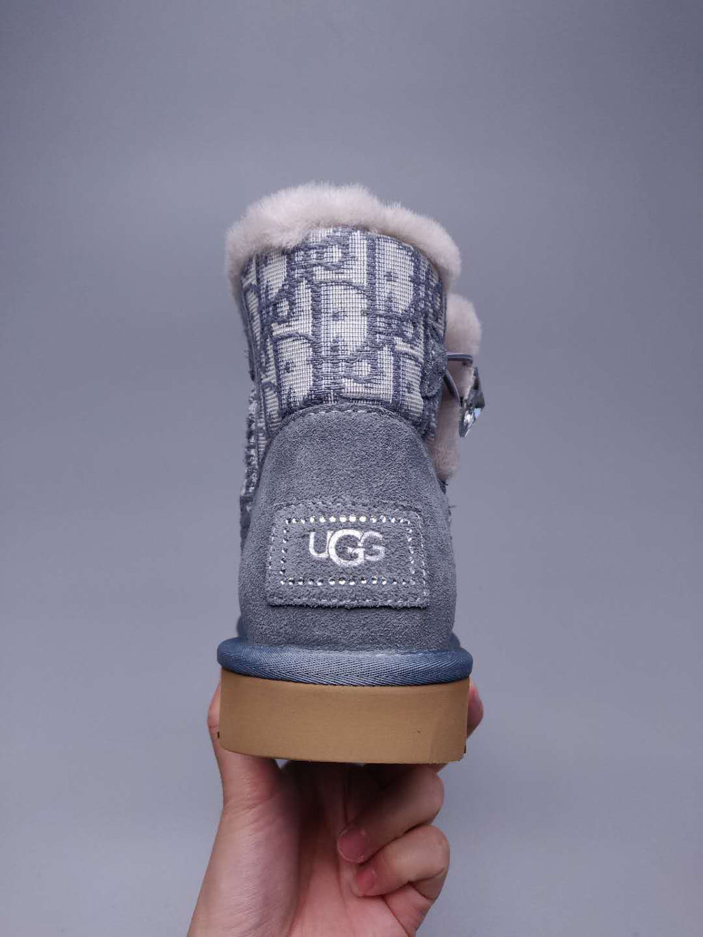 Grey Dior-Style Textile Pattern Boots – In Stock