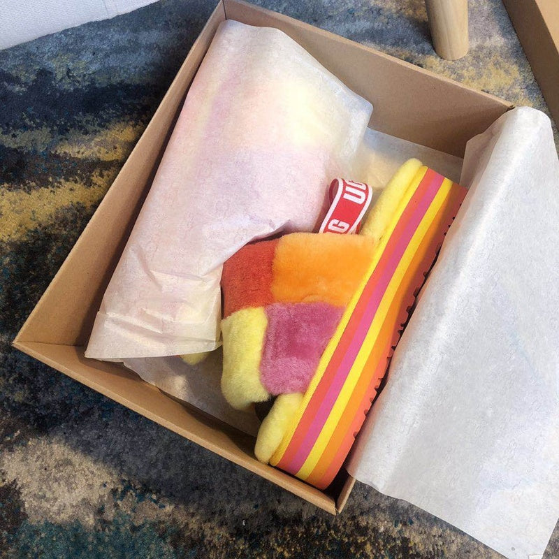 Yellow Color-Block Fluffy Platform Sandals – In Stock