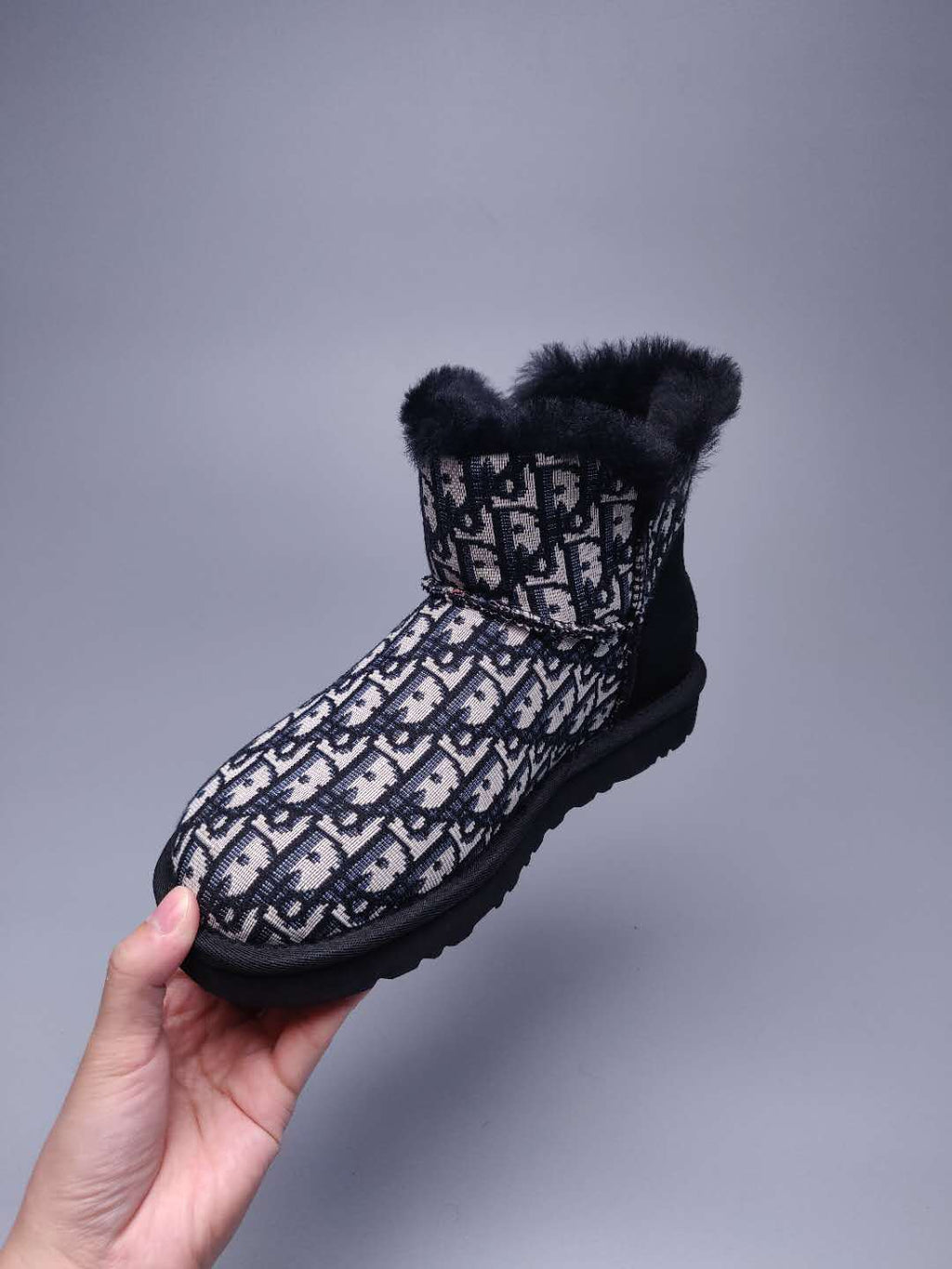 Black Dior-Style Textile Pattern Boots – In Stock