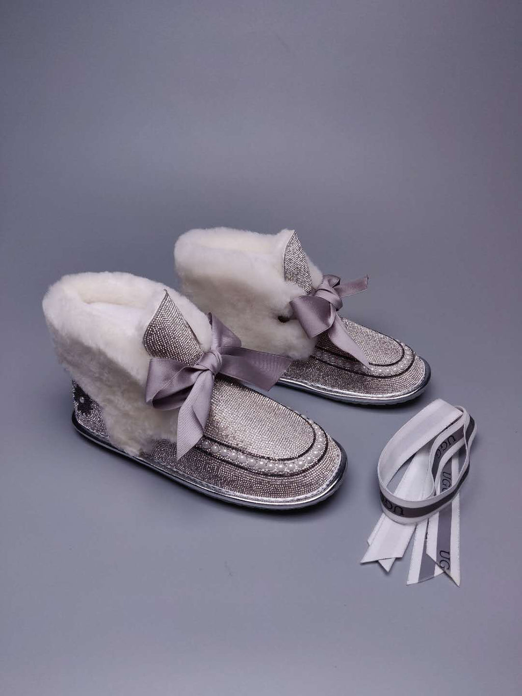 Silver Daisy Crystal Ribbon Shoes – In Stock
