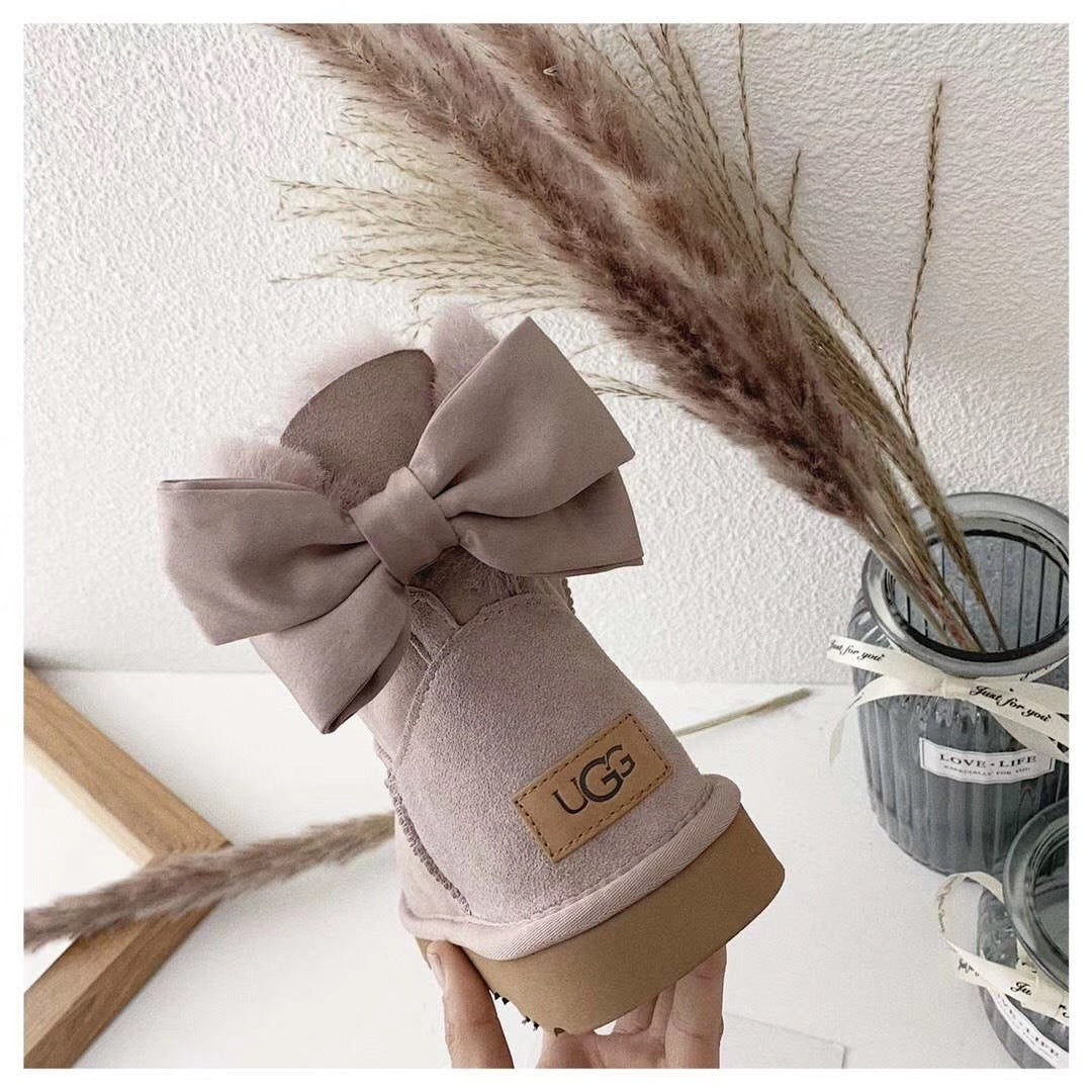 Dusty Pink Chic Bow Ankle Boots – In Stock