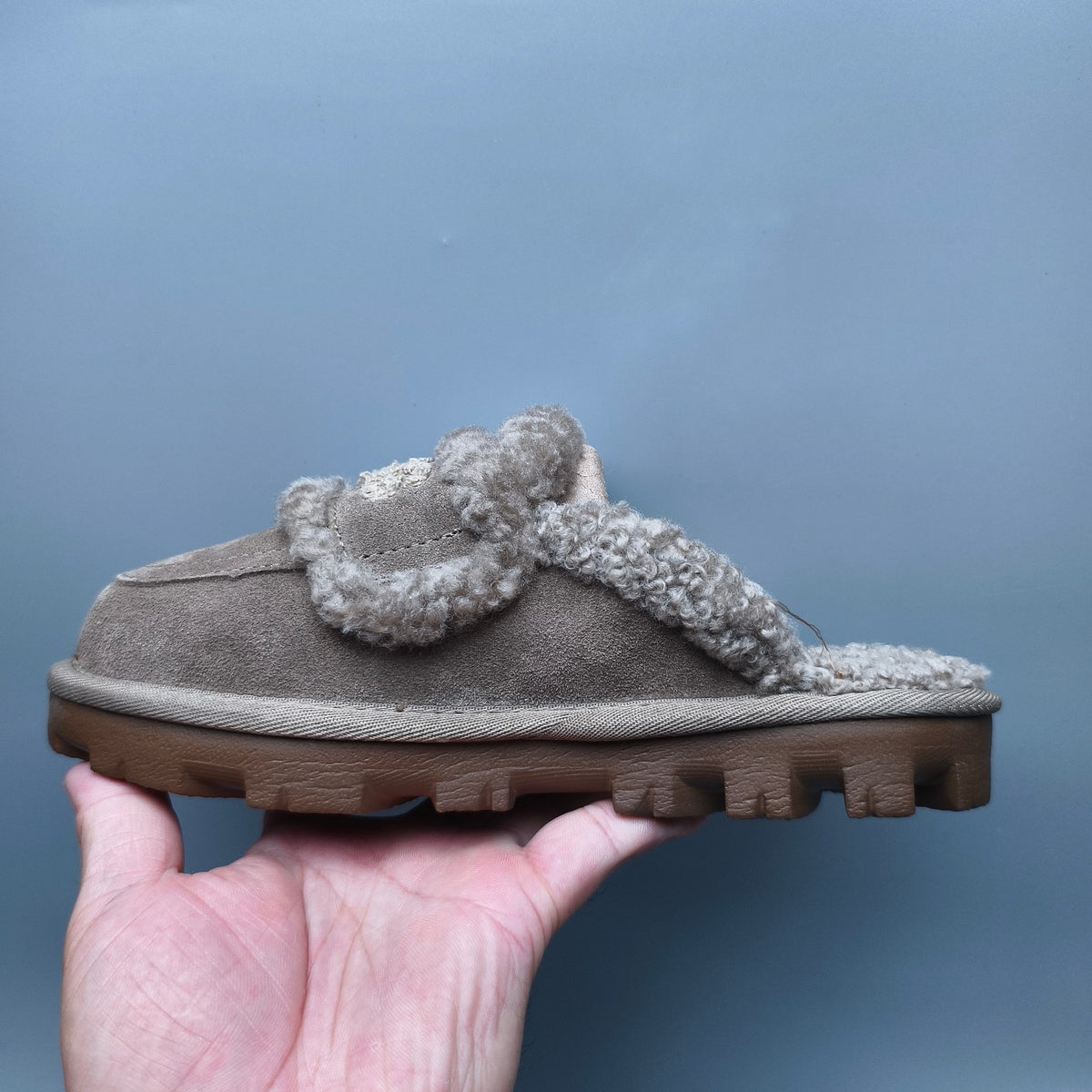 Antelope Brown Curly Fur Big Logo Casual Slippers