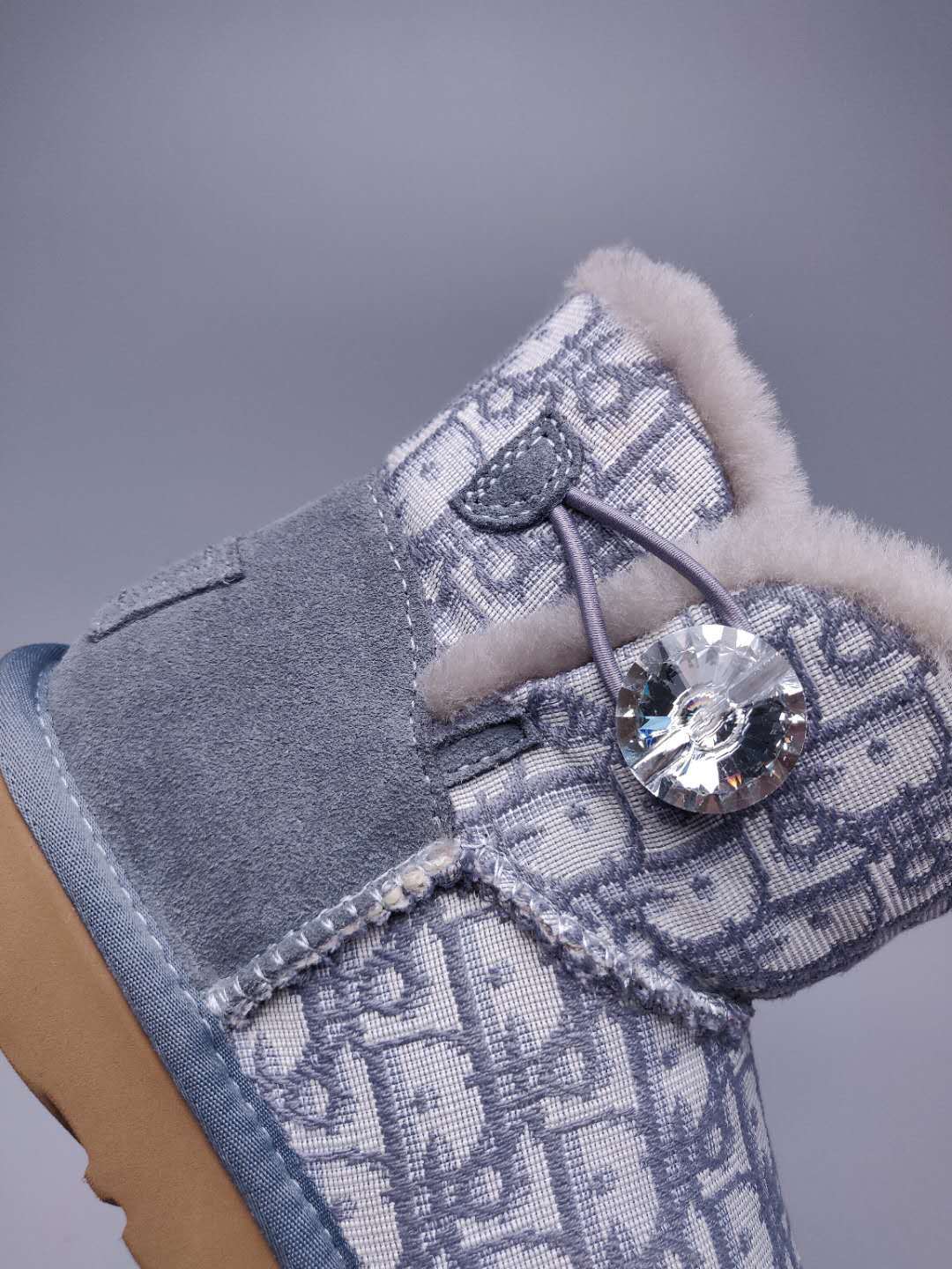 Grey Dior-Style Textile Pattern Boots – In Stock