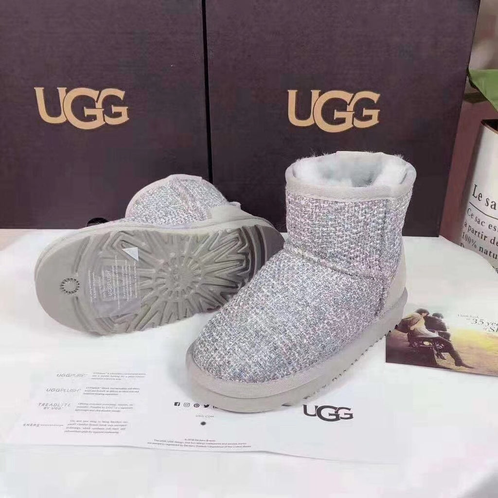 Chic Grey Kids Chanel-Style Snow Boots