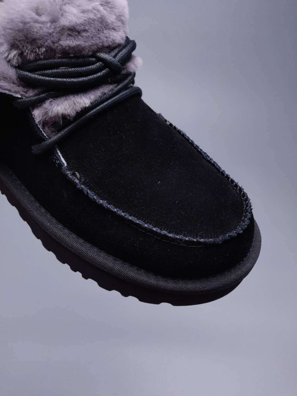 Black Faux Fur Lace-Up Ankle Boots – In Stock