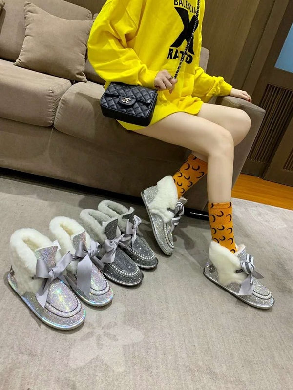 Iridescent Daisy Crystal Ribbon Shoes – In Stock