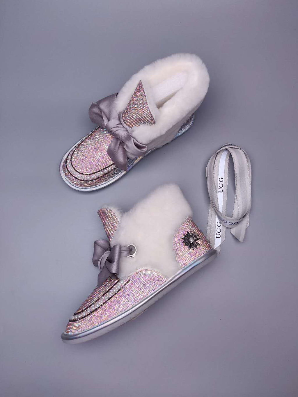 Iridescent Daisy Crystal Ribbon Shoes – In Stock
