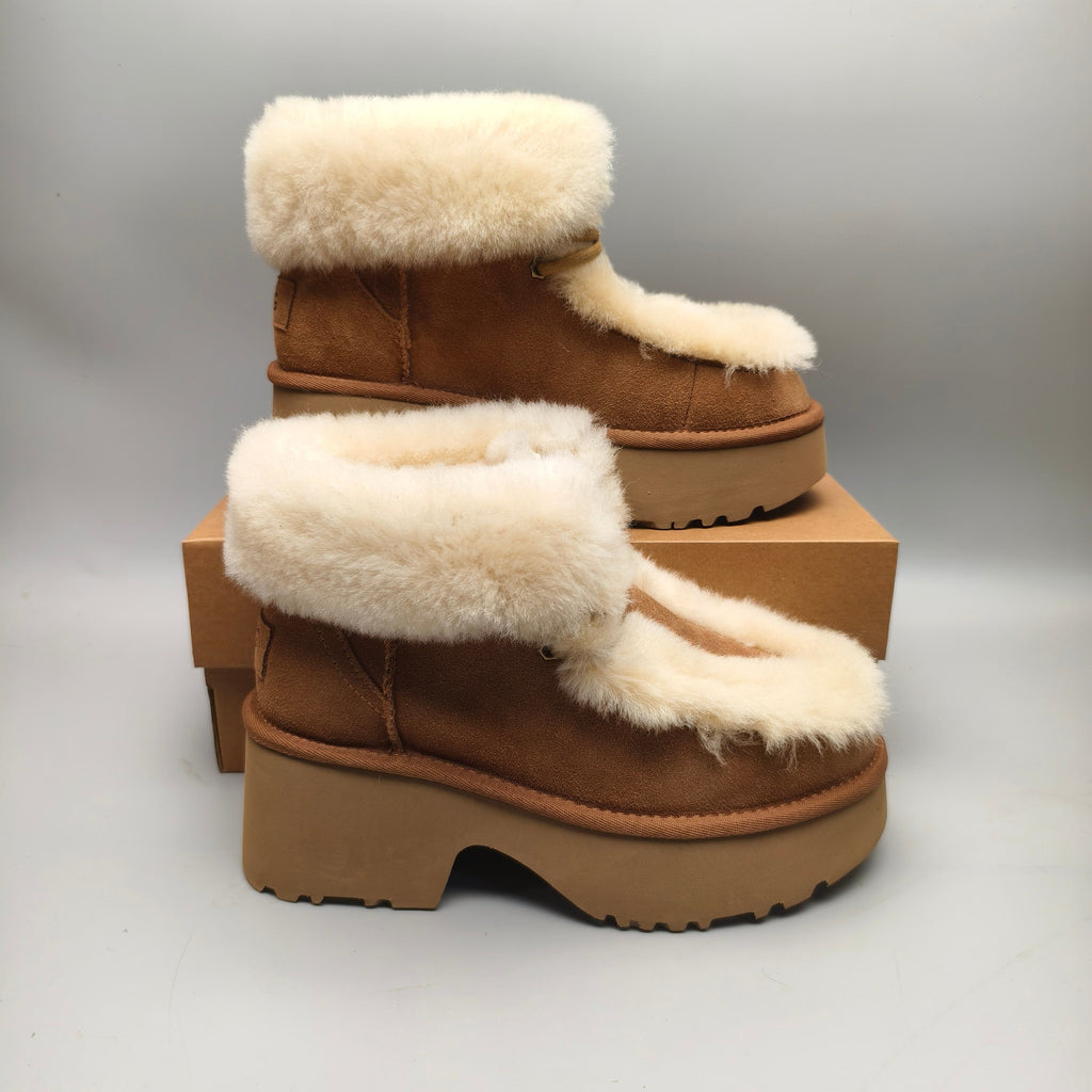 Chestnut Esme Wedge Ankle Boots – Fluffy Lace-Up Style | In Stock