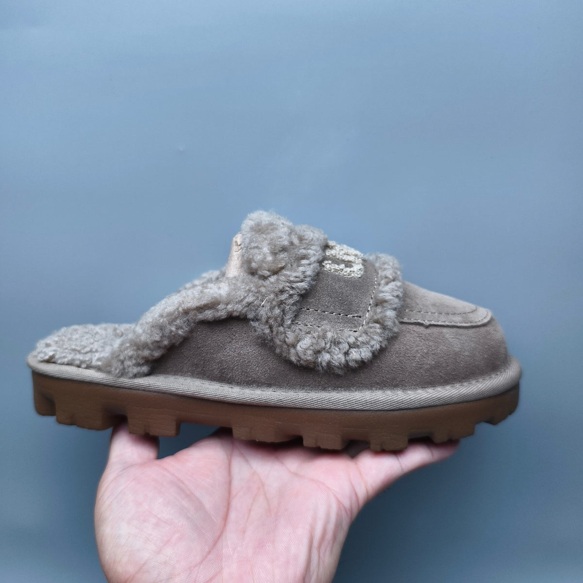 Antelope Brown Curly Fur Big Logo Casual Slippers
