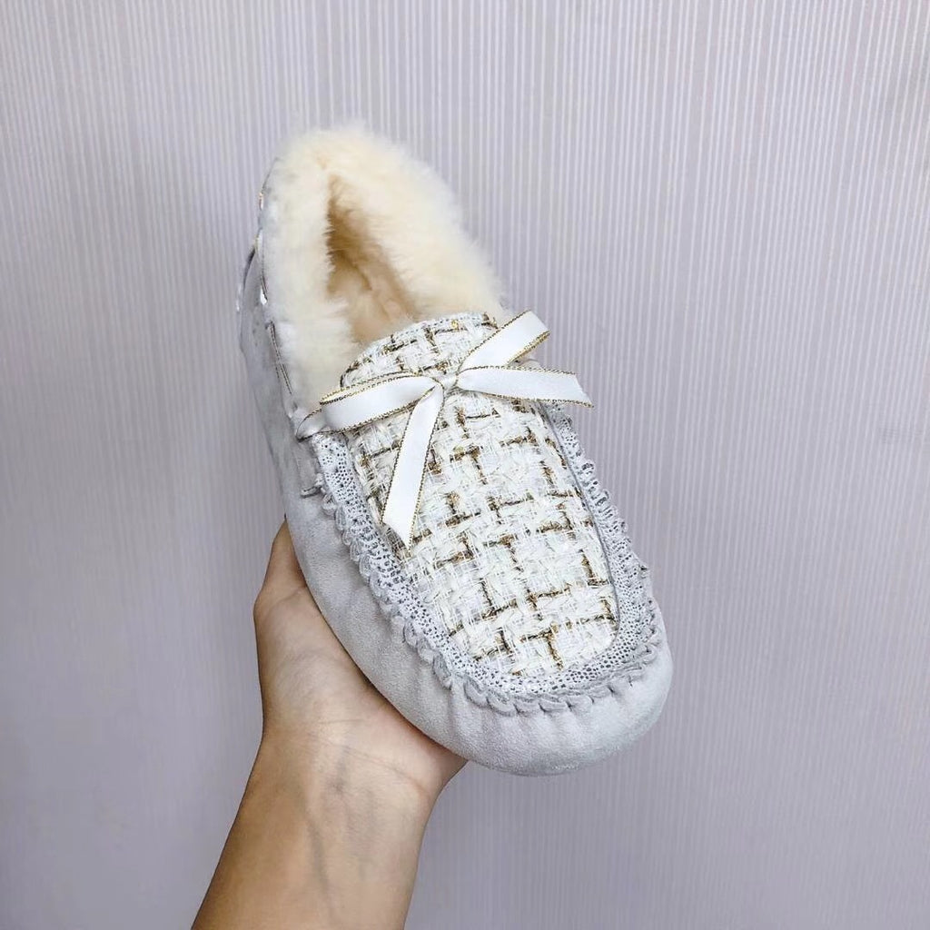 Pearl White Chanel-Style Pebble Loafers – Sophisticated & Chic
