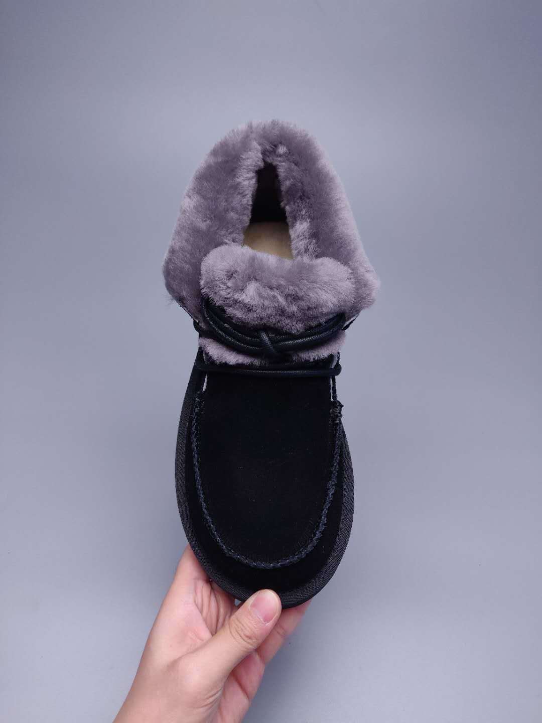 Black Faux Fur Lace-Up Ankle Boots – In Stock