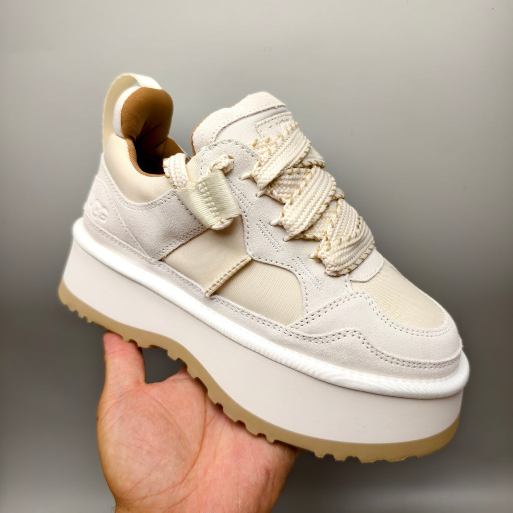 White Chunky Dad Sneakers – Lace-Up Casual Style | In Stock