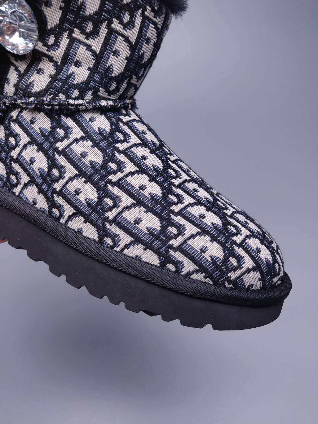 Black Dior-Style Textile Pattern Boots – In Stock