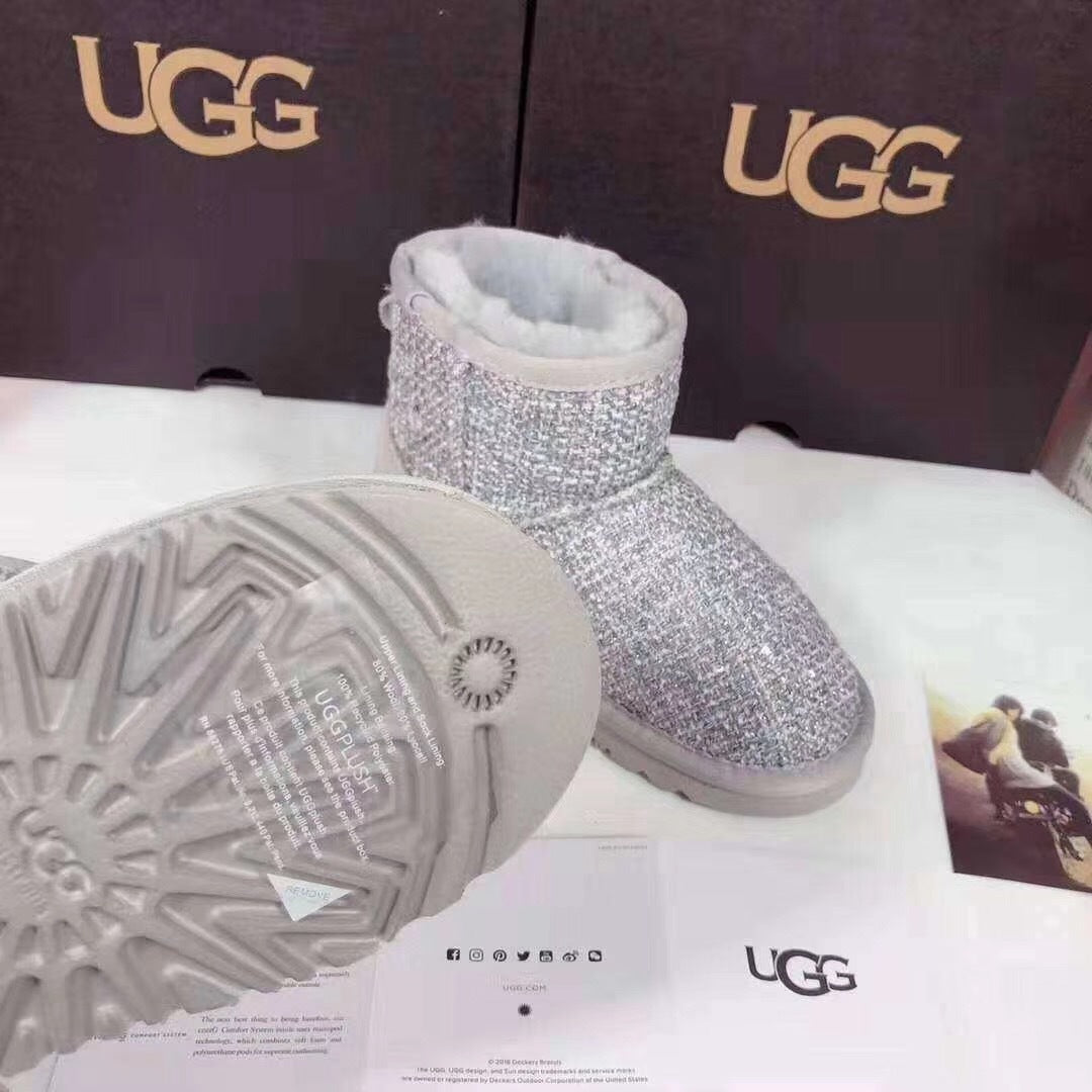 Chic Grey Kids Chanel-Style Snow Boots