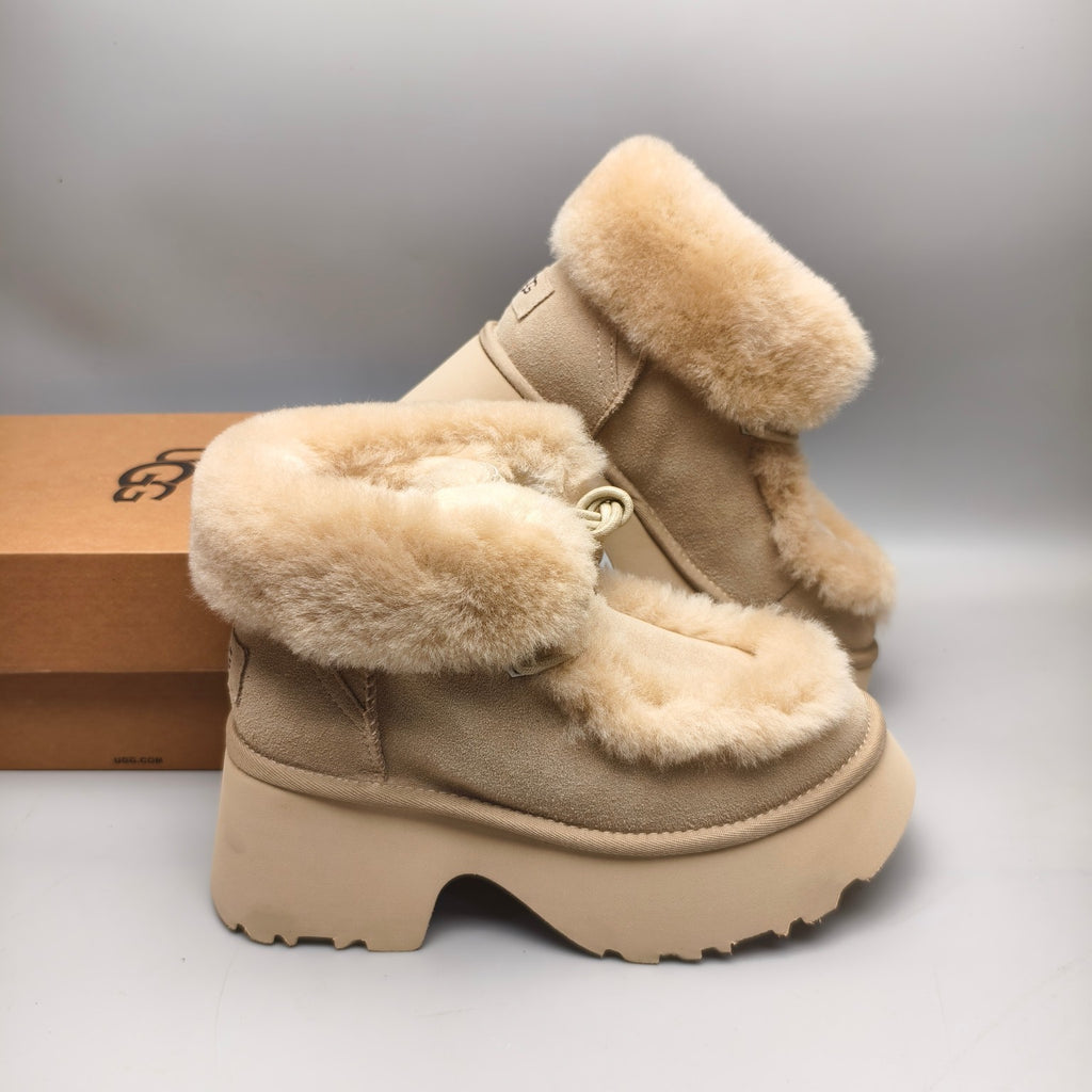 Mustard Esme Wedge Ankle Boots – Fluffy Lace-Up Style | In Stock