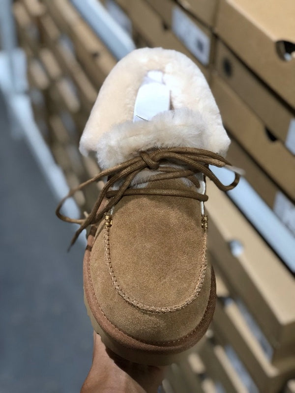 Chestnut Faux Fur Lace-Up Ankle Boots – In Stock