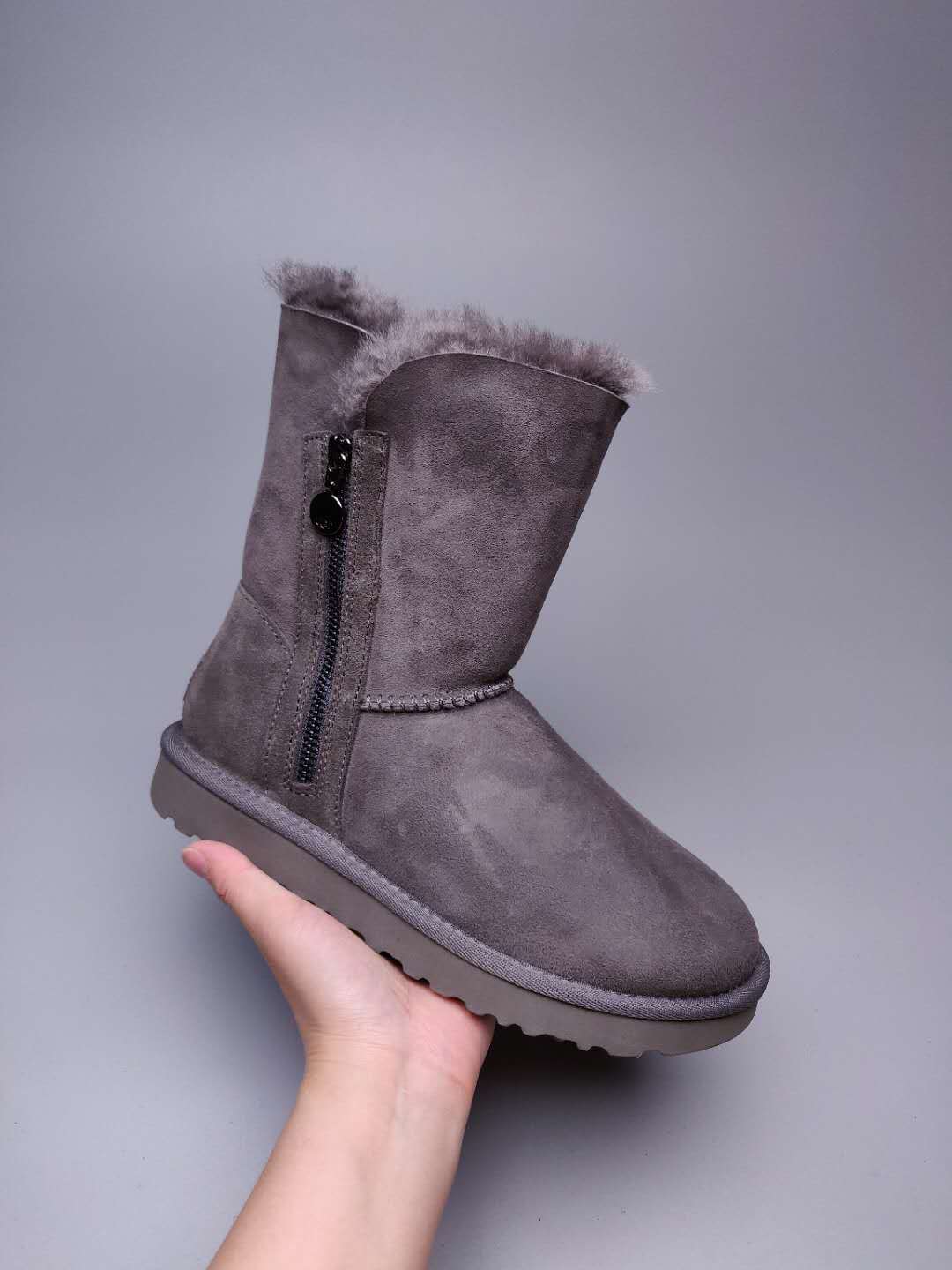 Grey Side-Zip Mid-Calf Boots – In Stock