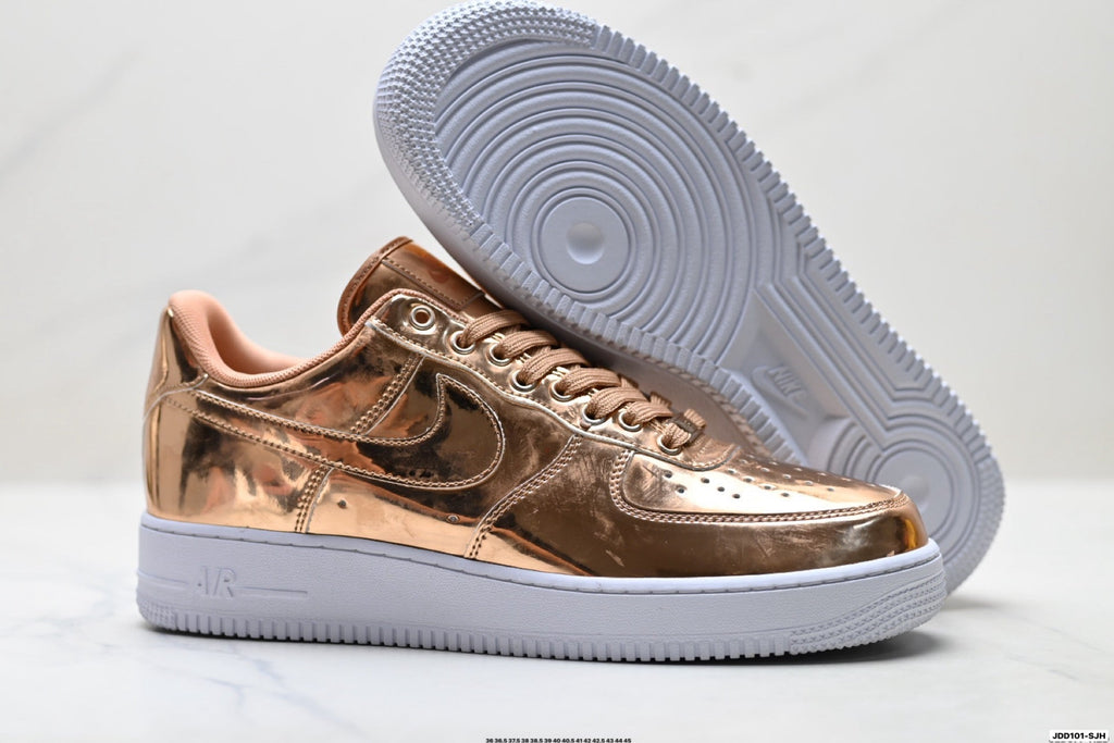 Nike Air Force 1 Low Rose Gold Metallic Unisex Sneakers Style 17