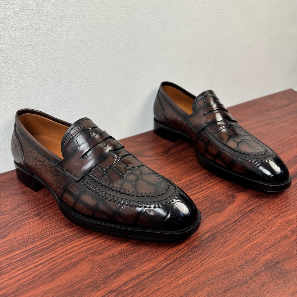Berluti Men's Embossed Burnished Loafers